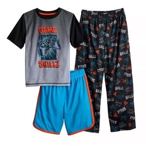 🆕 Boys 3 Piece Cuddl Duds PJ Set, Top, Pants and Shorts Size 4-5 Gaming Theme